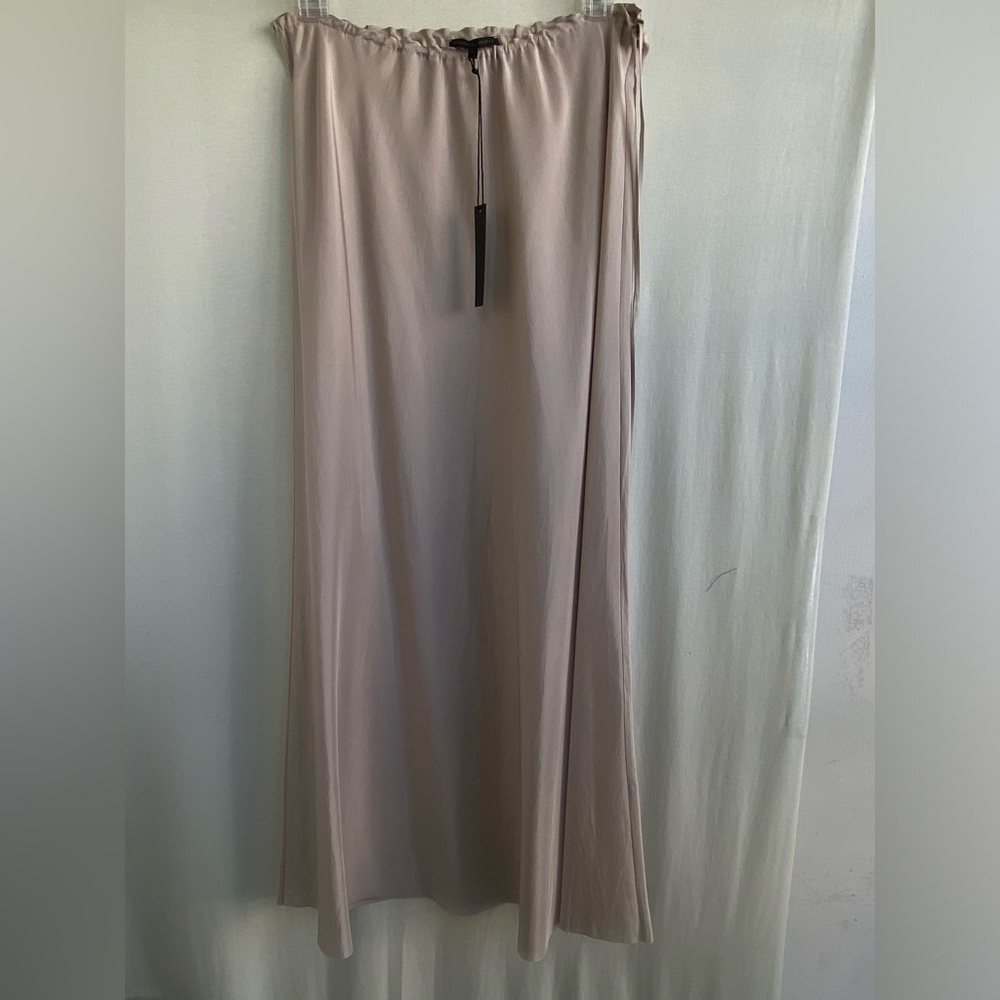 Natural maxi silk skirt with a lace on a side